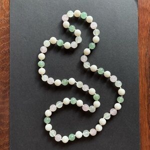 Pink Cream Green Agate Beaded Necklace | 28 IN